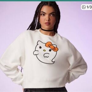 Forever 21 Hello Kitty Ghost Cropped Oversized Sweatshirt